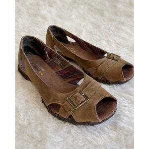 Y2K Vintage Skechers sz 7 Women Brown Slip On Open Toe Flats Outdoor Leather 90s